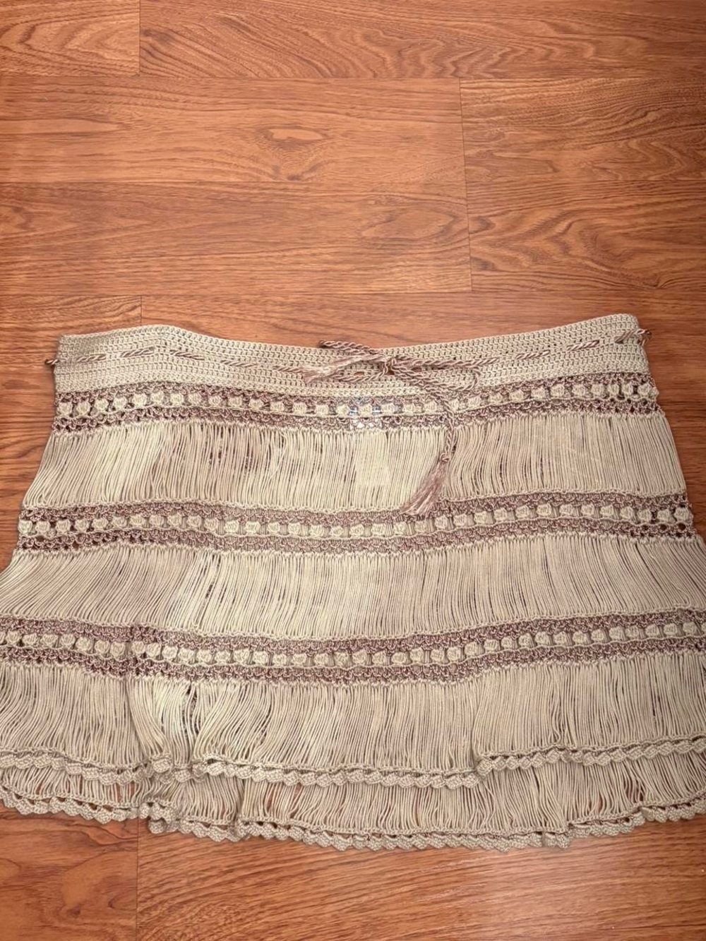 Crochet Tassel Mini Skirt - Beige - Picture 2 of 5
